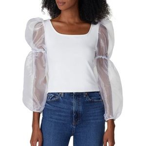 White Louna Organza Puff sleeve Top